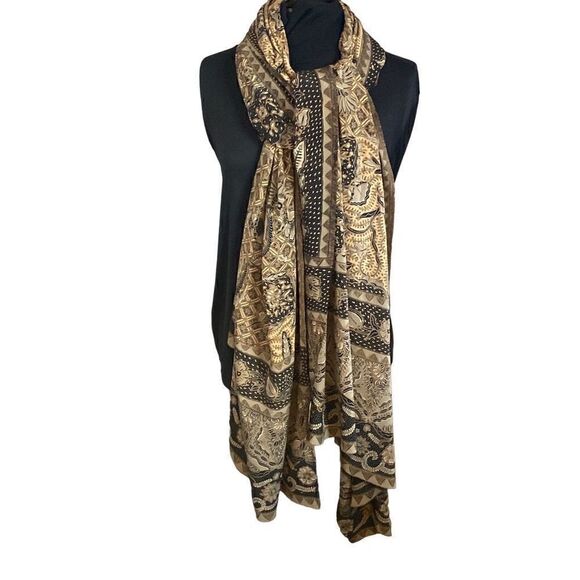 Extra large scarf wrap sarong in browns, tans, black 40 x 90 - Picture 4 of 8